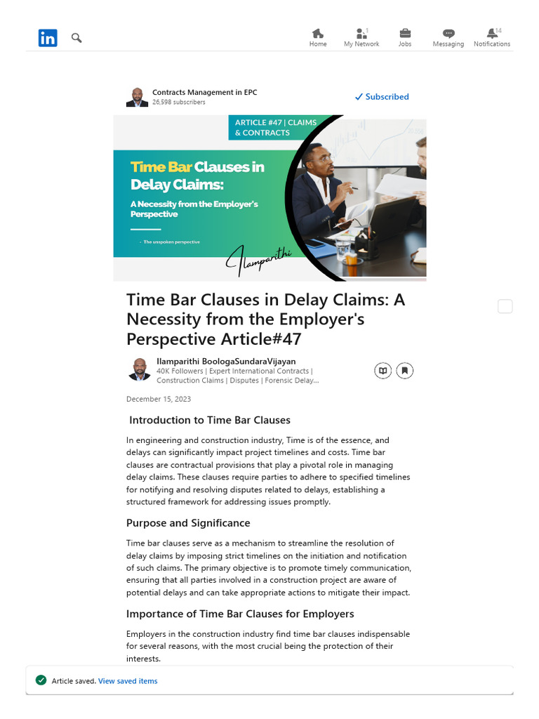 Time Bar Clauses in Delay Claims Article | PDF | Employment | Negotiation