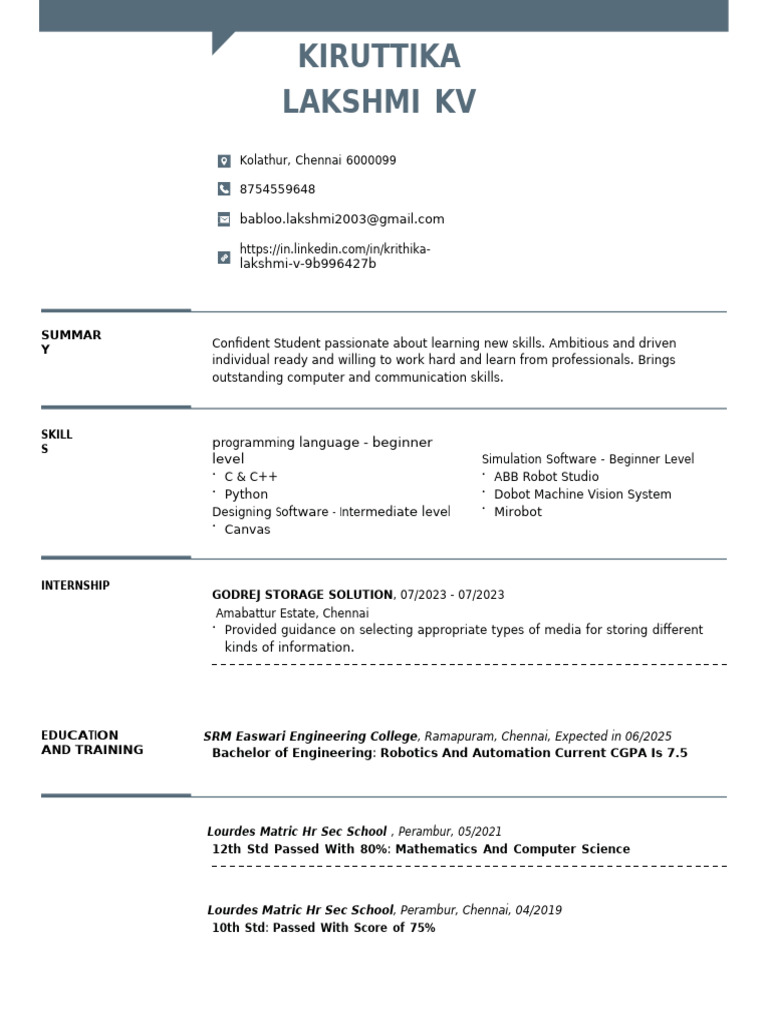 Robotics Student CV - Skills & Experience | PDF | Engineering ...