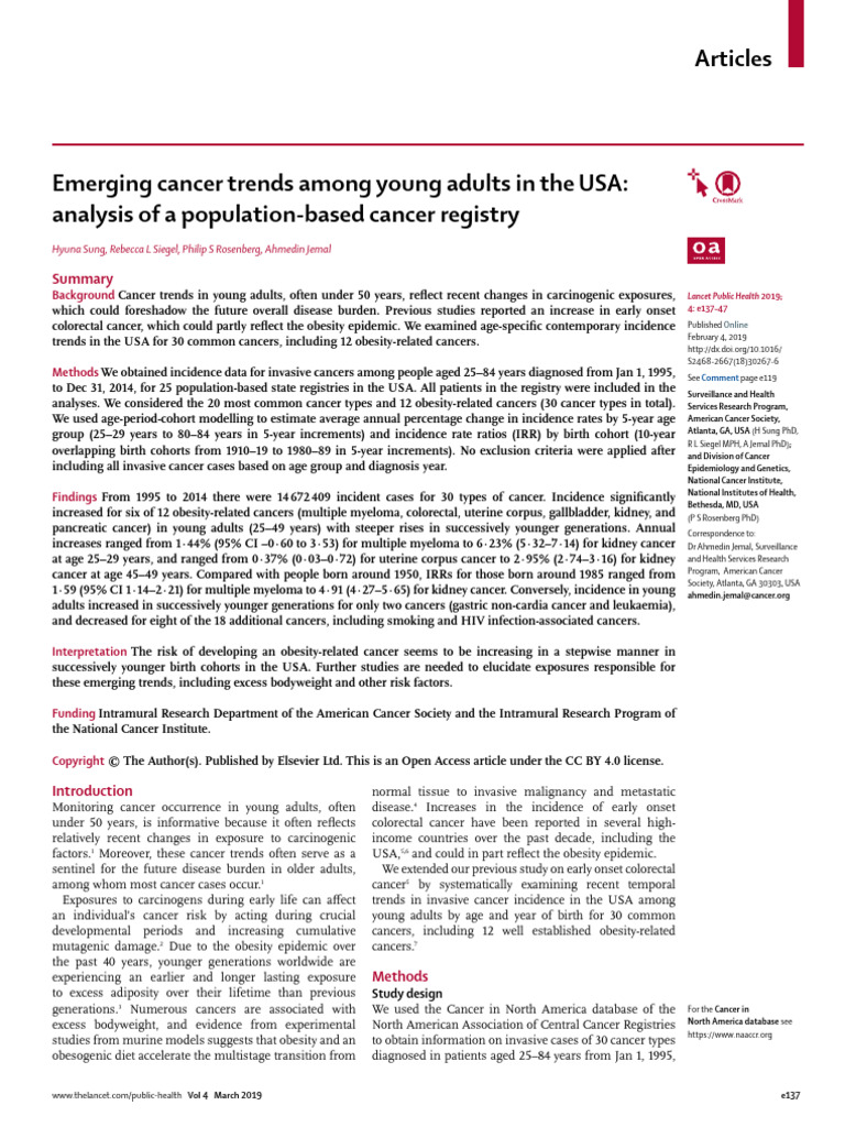 Emerging Cancer Trends Among Young Adults in The U | PDF | Cancer ...