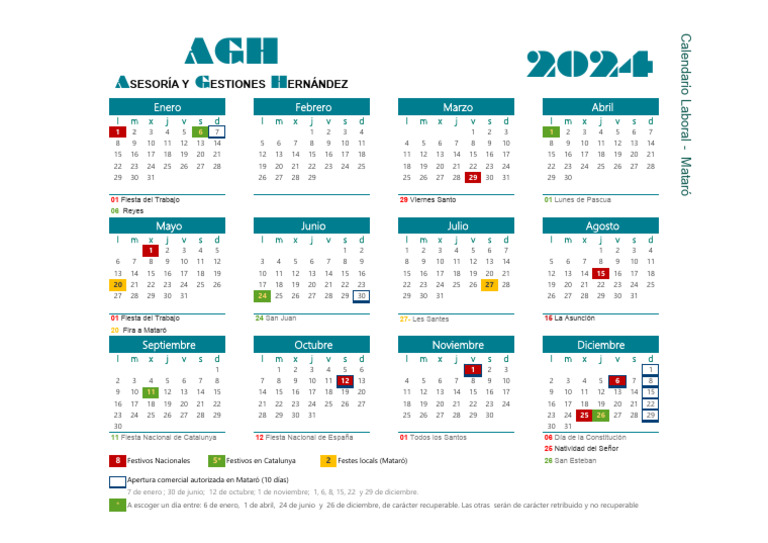 Calendario Laboral 2024 Mataró | PDF | Observancias | Fiestas ...