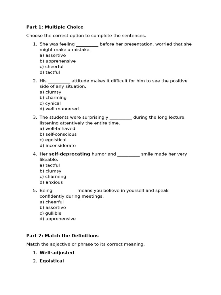 TEST on vocabulary B2 | PDF | Psychology