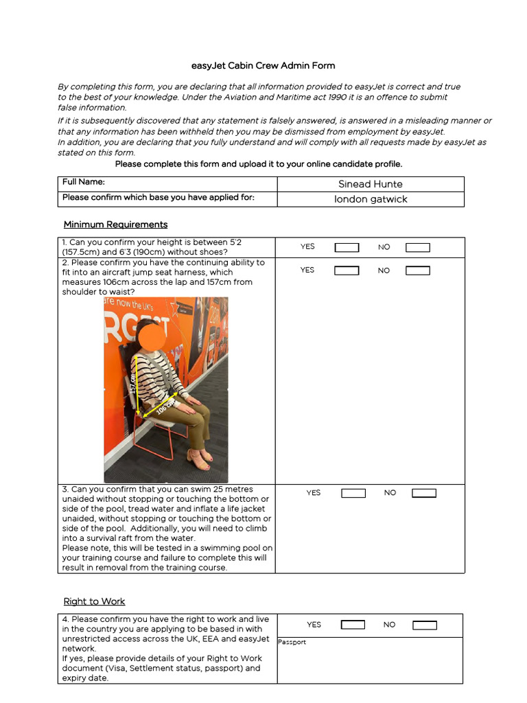 easyJet Cabin Crew Admin Form Guide | PDF | Criminal Record