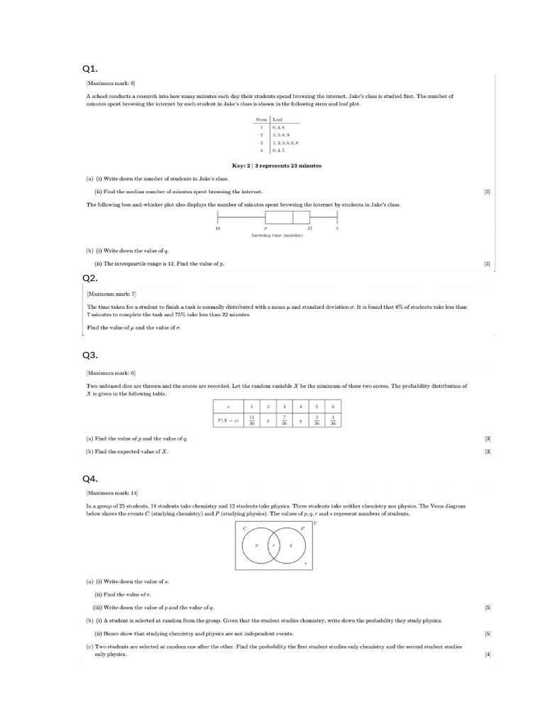 Statistics and Probabbility Test | PDF