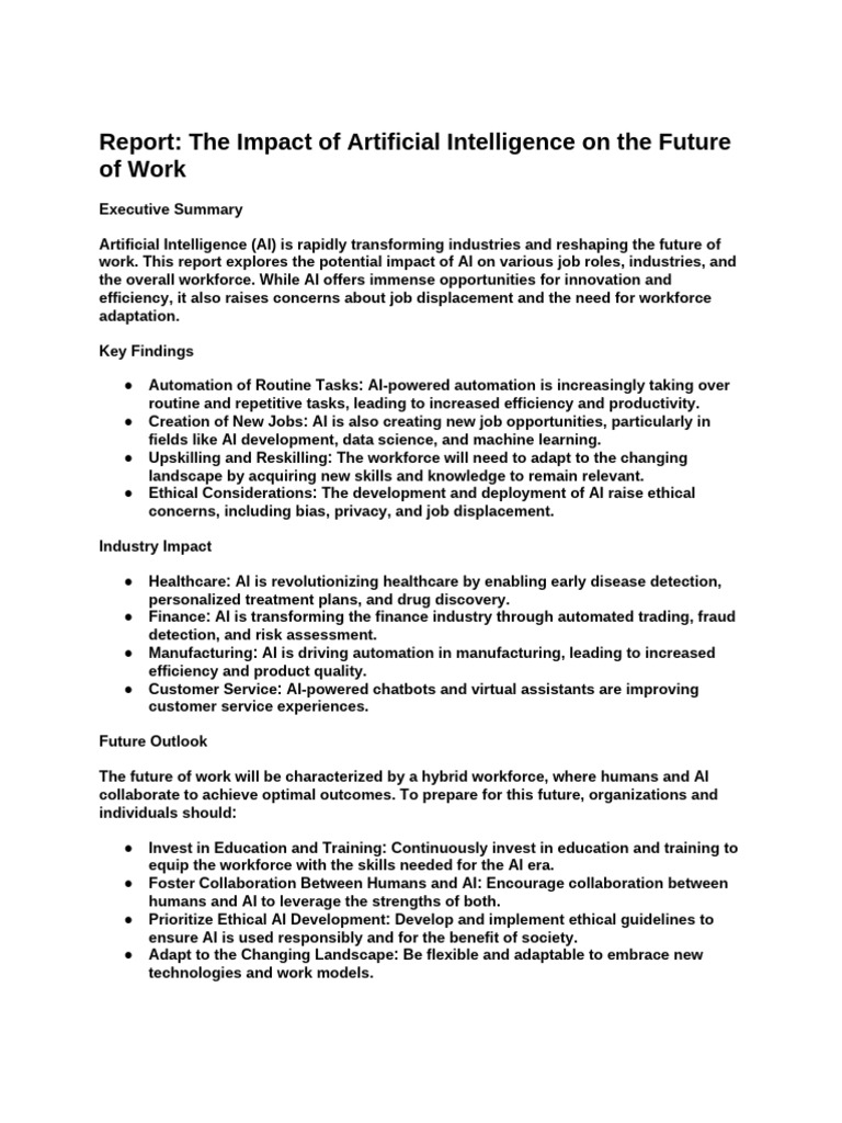 Report - The Impact of Artificial Intelligence On The Future of Work | PDF