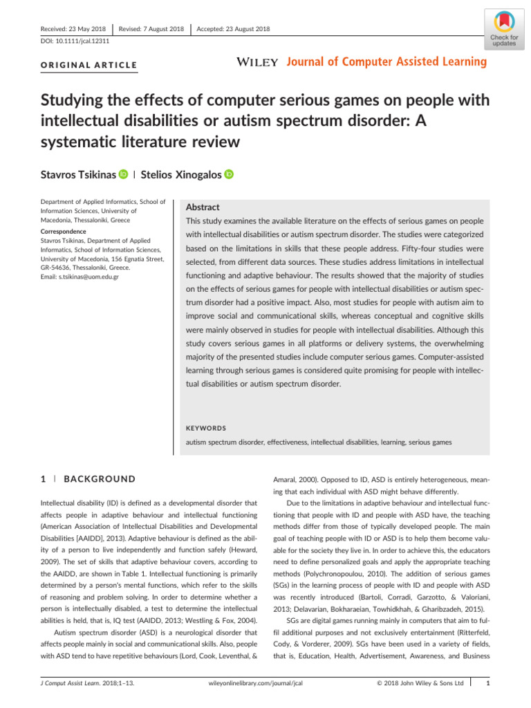 Effects of Serious Games on Disabilities | PDF | Intellectual ...
