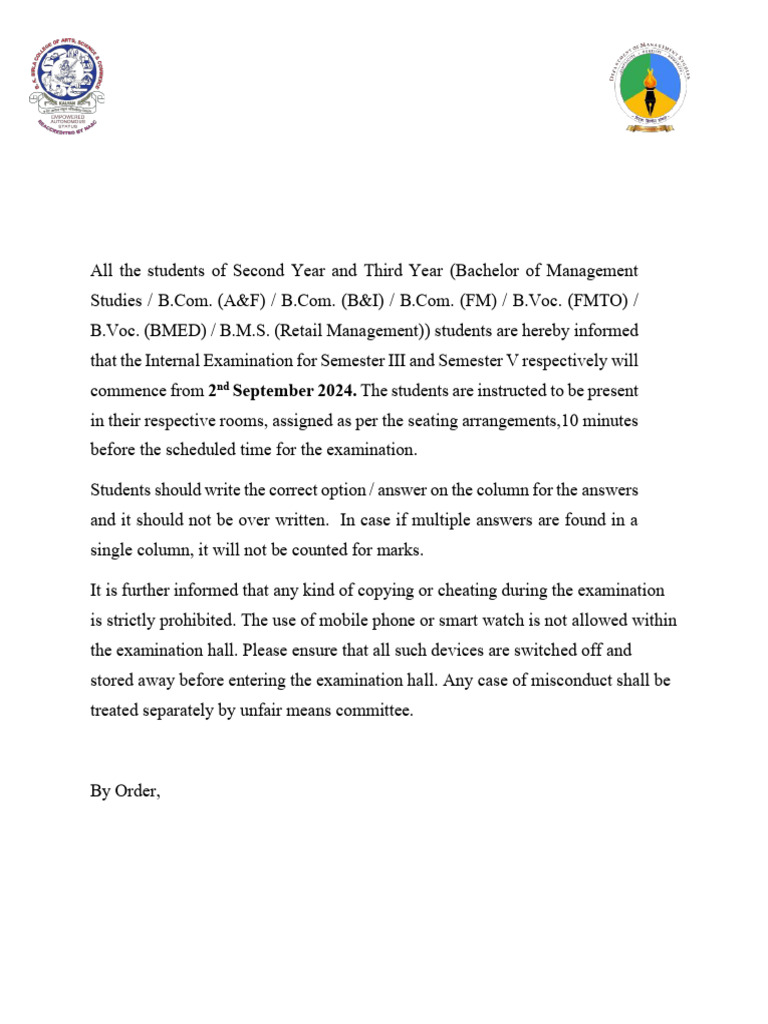 Notice For Students1 | PDF