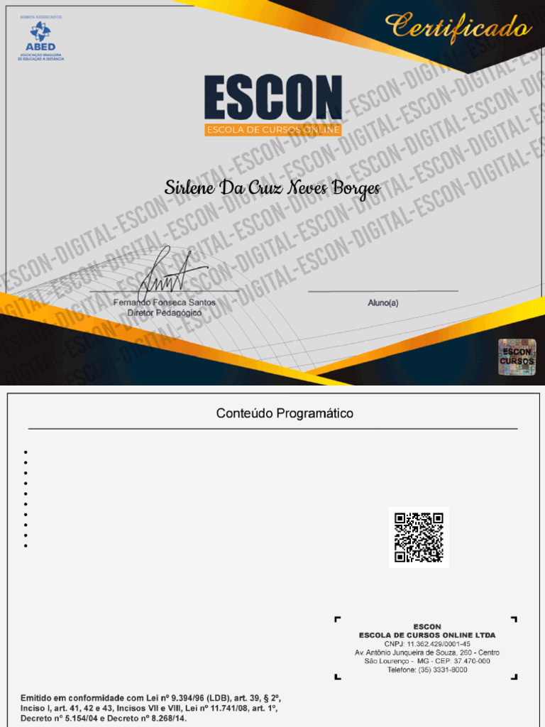 Certificado de Curso Socioeducativo ESCON | PDF
