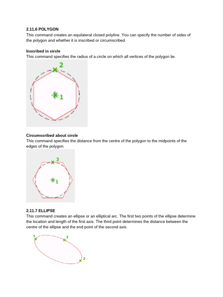 AutoCAD Polygon and Ellipse Commands | PDF | Ellipse | Area