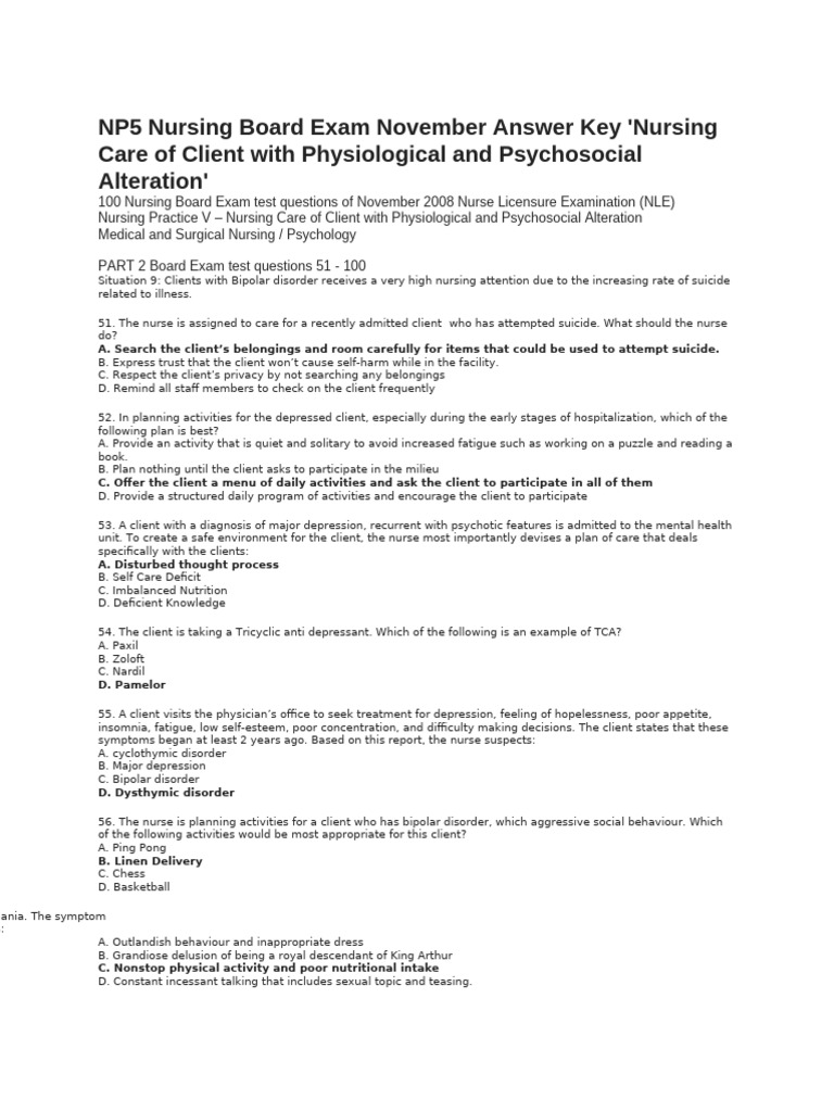 NP5 Nursing Exam: Mental Health Focus | PDF | Psychotherapy | Anxiety