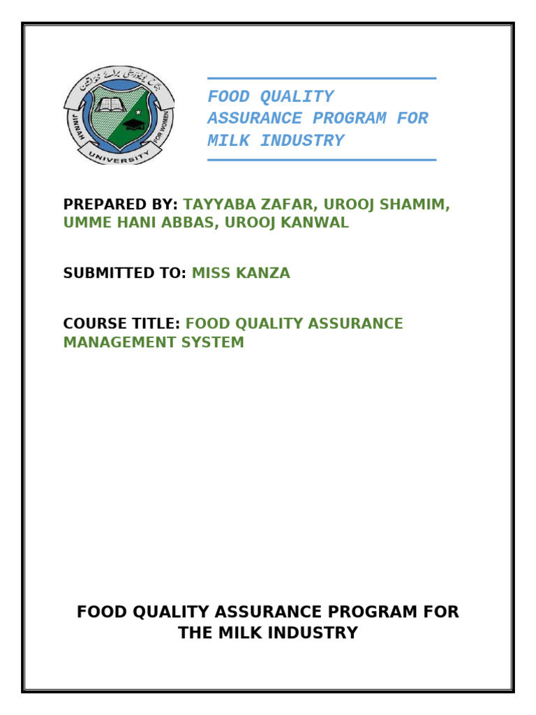 Milk Industry Quality Assurance Program | PDF | Packaging And Labeling ...