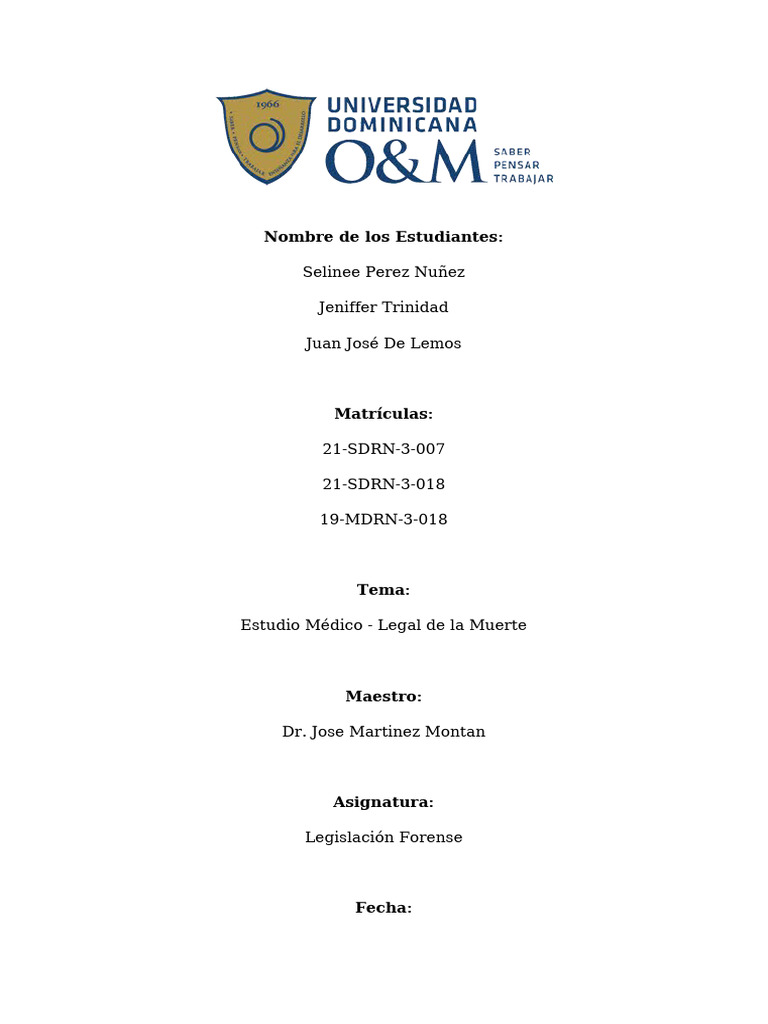 Estudio Médico-Legal de la Muerte | PDF | Descomposición | Muerte