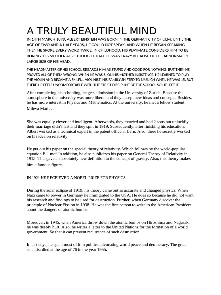 A Truly Beautiful Mind Class 9 PDF