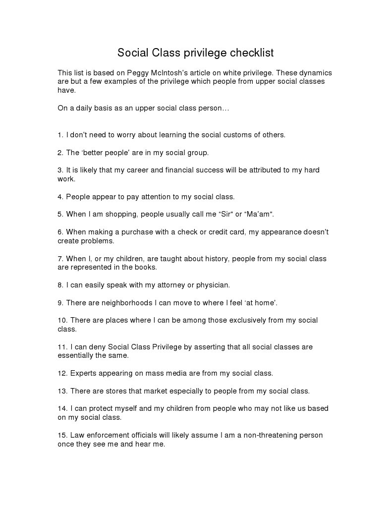Class Privilege Checklist | PDF