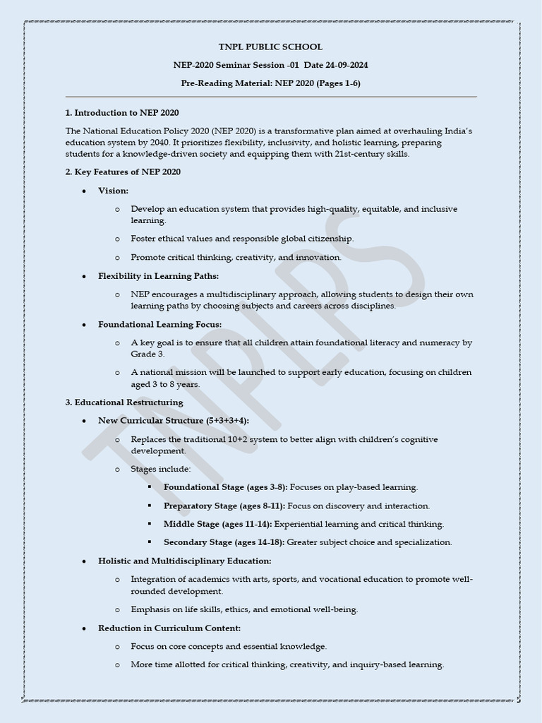 Nep 2020 PR | PDF | Curriculum | Learning