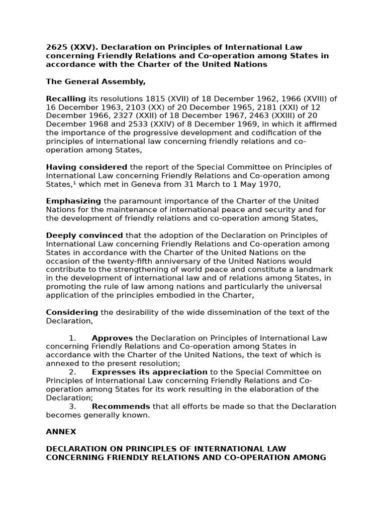 Resolution UN GA - Priniciples of International Law | PDF | United ...
