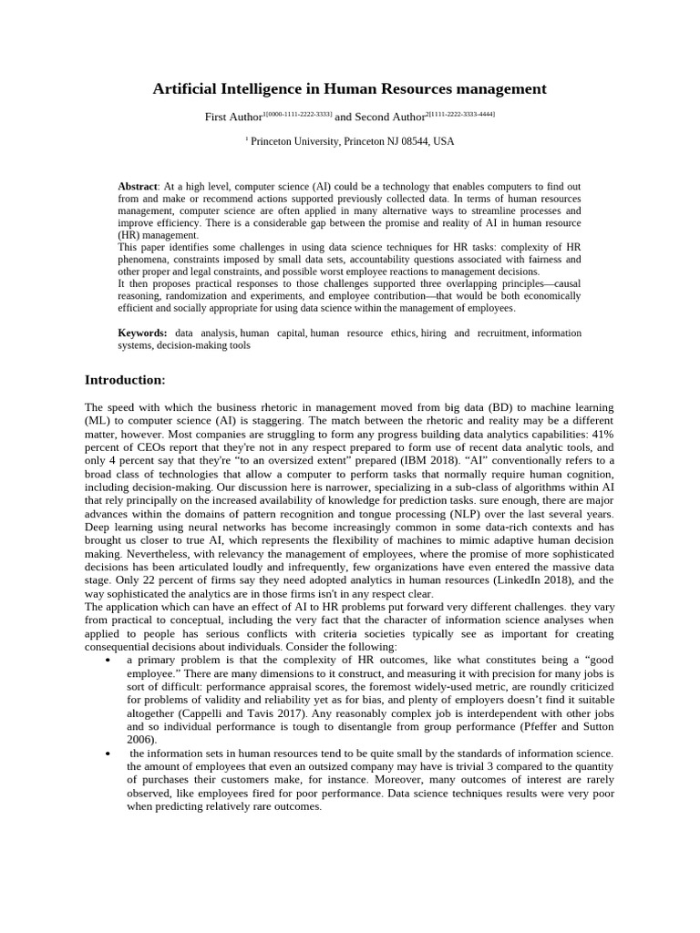 Artificial Intelligence In Human Resource Management Pdf Machine