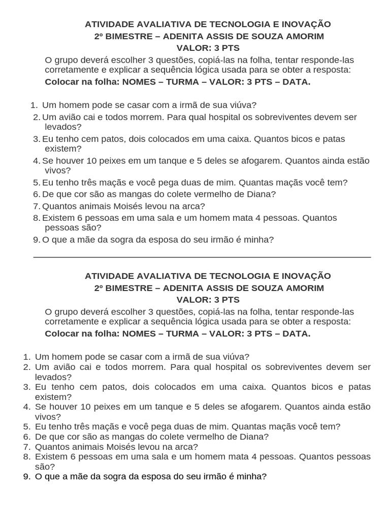 Questões Lógicas para Avaliação de Tecnologia | PDF | Lógica