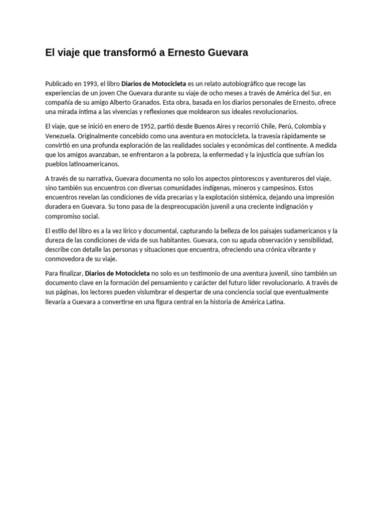 El viaje que transformó a Ernesto Guevara | PDF