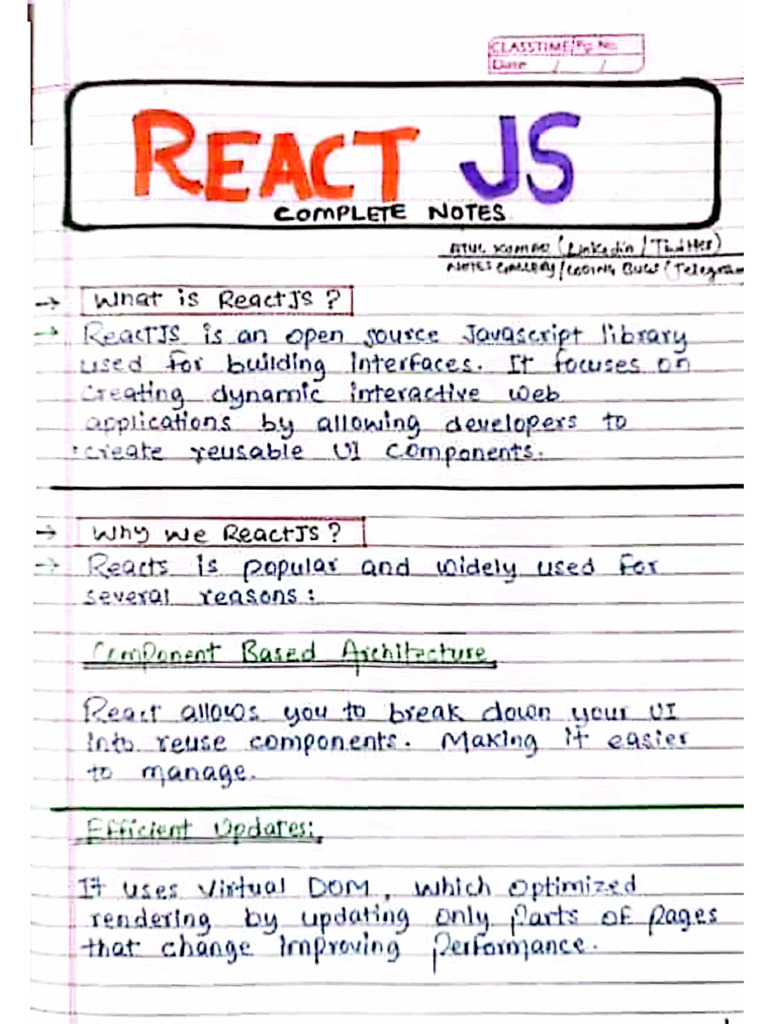 React. JS Handwritten Notes For Beginners - PDF Notes | PDF