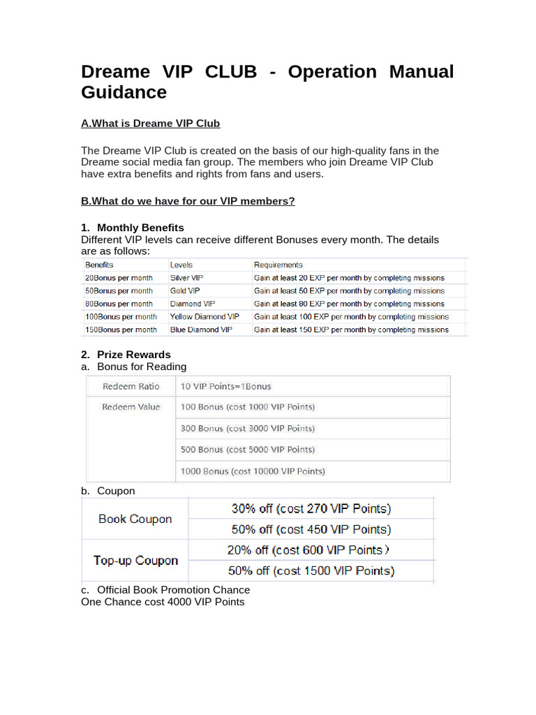 Dreame VIP Club Operation Manual | PDF