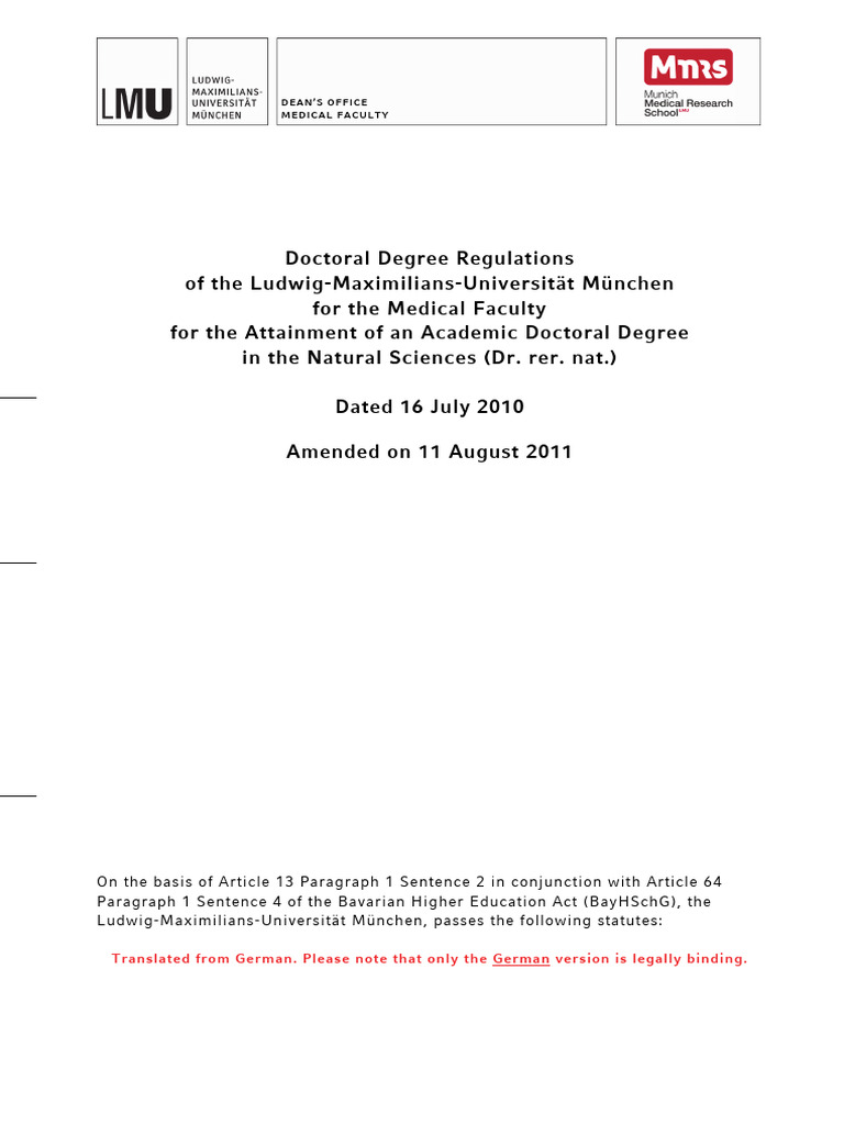 Study-Regulations-Dr - Rer - Nat - 15 09 2016 | PDF | Thesis | Doctorate