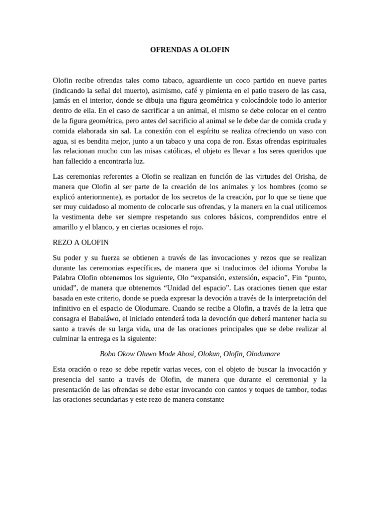 Ofrendas y rezos a Olofin | PDF