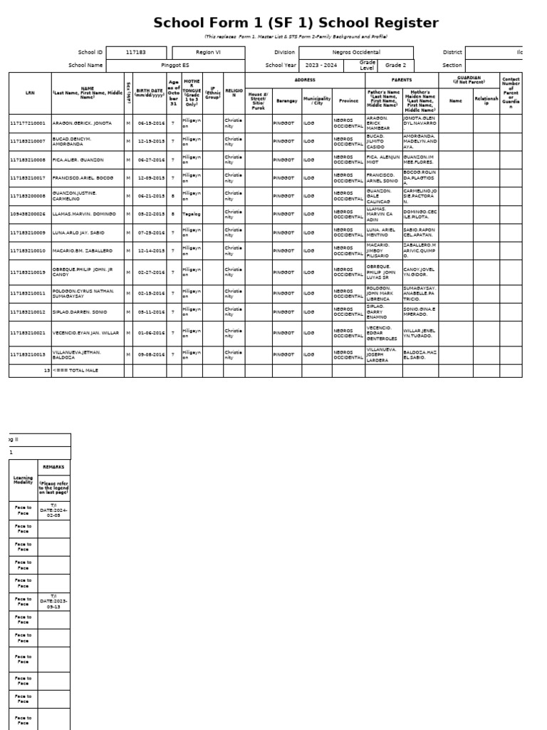 Grade 2 School Register 2023-24 | PDF