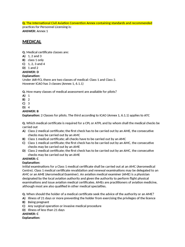 Questions On Flight Crew Medical and Licensing (EDITED) | PDF | Flight ...