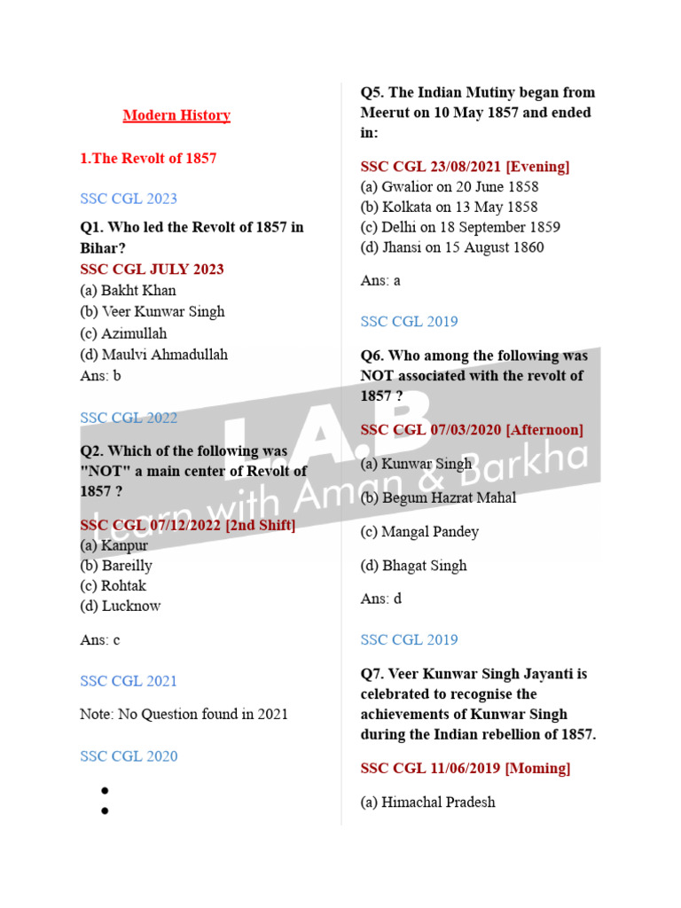 Modern history pyq pdf indian rebellion of 1857 mahatma gandhi