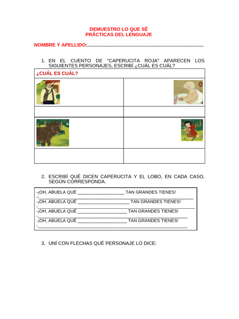 Actividades de Caperucita Roja | PDF