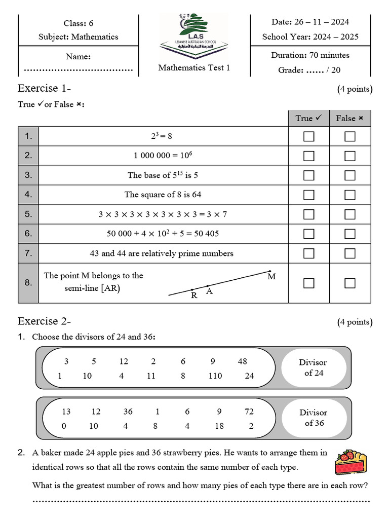 LAS - Math Test 1 - Grade 6 | PDF | Mathematics | Arithmetic