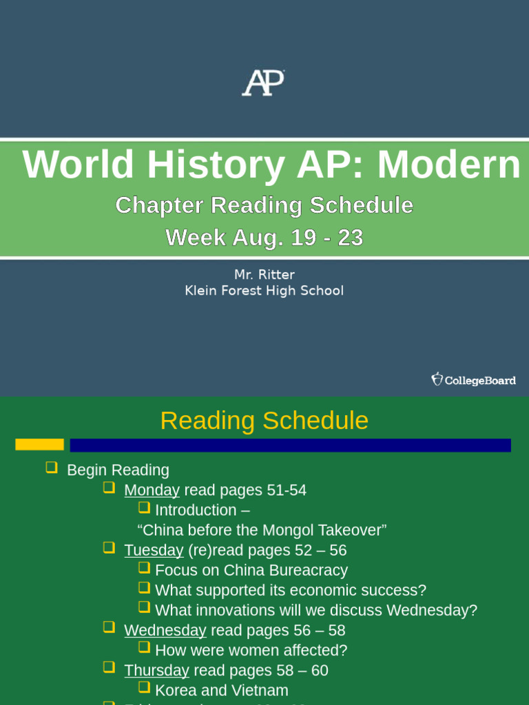 Week 1 Reading Schedule Aug 19-23 | PDF