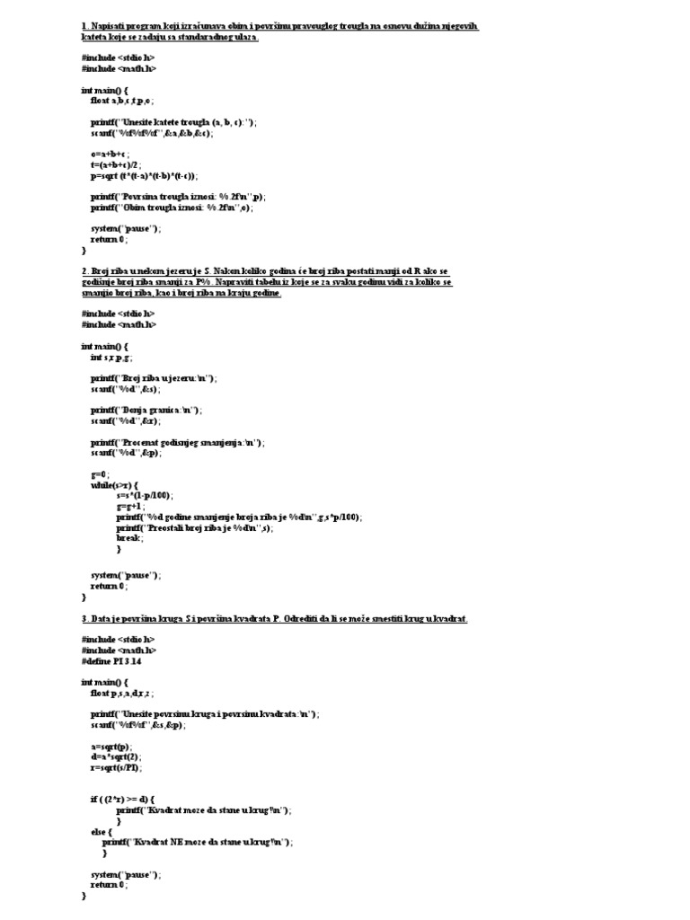 Programiranje - Zadaci | PDF