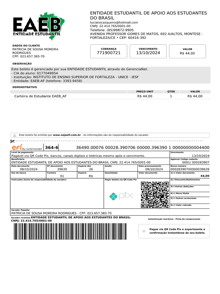 Boleto da Entidade Estudantil EAEB_AF | PDF | Serviços financeiros | Bancos