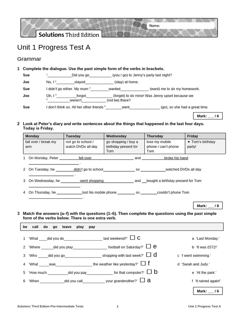 Unit 1 Progress Test A Solutions Pdf