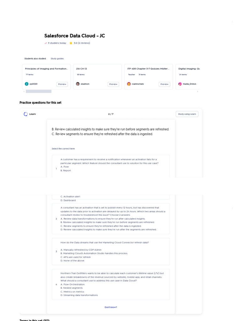 4 - Salesforce Data Cloud - JC Flashcards - Quizlet | PDF | Cloud ...