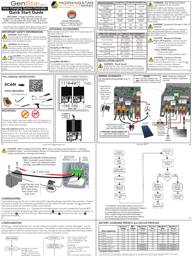 Quick Start Guide Genstar MPPT en | PDF | Battery Charger | Electrical ...