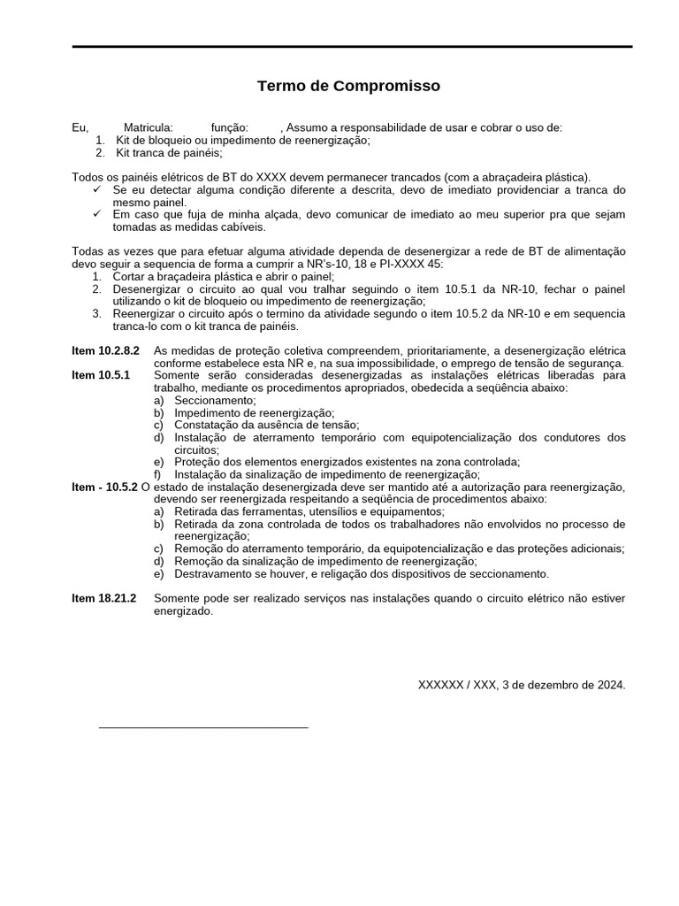 Termo de Compromisso de Segurança Elétrica | PDF | Rede elétrica ...