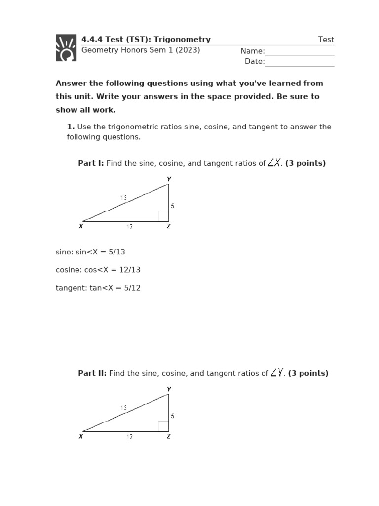 4.4.4 Test (TST) - Trigonometry (Test) | PDF | Trigonometric Functions ...