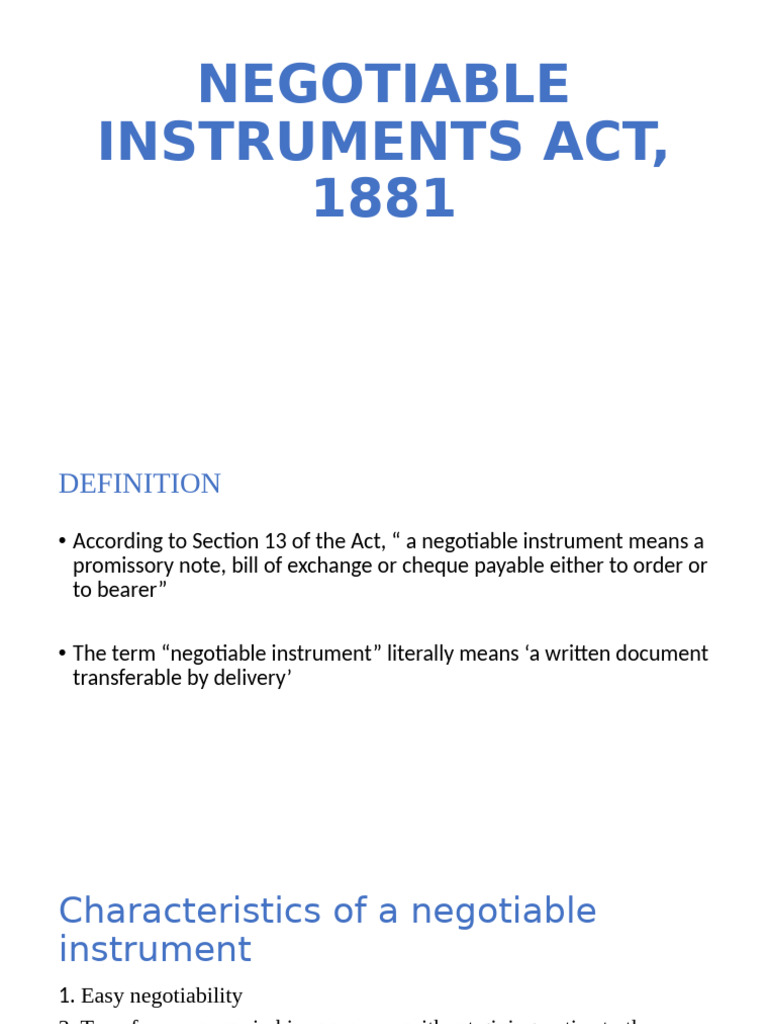 Overview of Negotiable Instruments Act | PDF | Negotiable Instrument ...