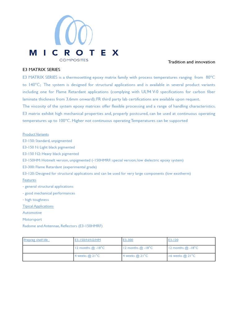Datasheet Prepreg E3 | PDF | Composite Material | Pascal (Unit)