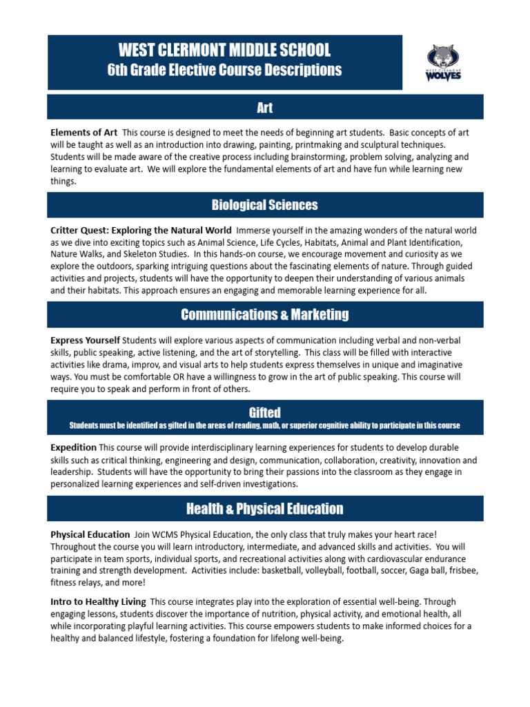 24-25 6th Grade Elective Course Descriptions | PDF | Communication ...
