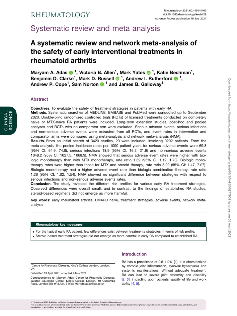 A Systematic Review and Network Meta Analysis of The Safety of Early ...