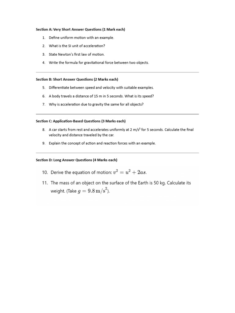 Physics Motion Questions and Answers | PDF