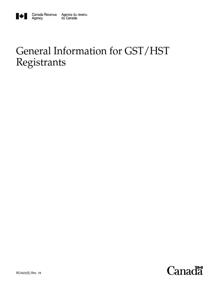 General Information For GST/HST Registrants: RC4022 (E) Rev. 18 | PDF ...