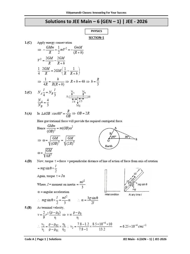 JEE Main 2026 Solutions for Physics & Chemistry | PDF | Euclidean ...