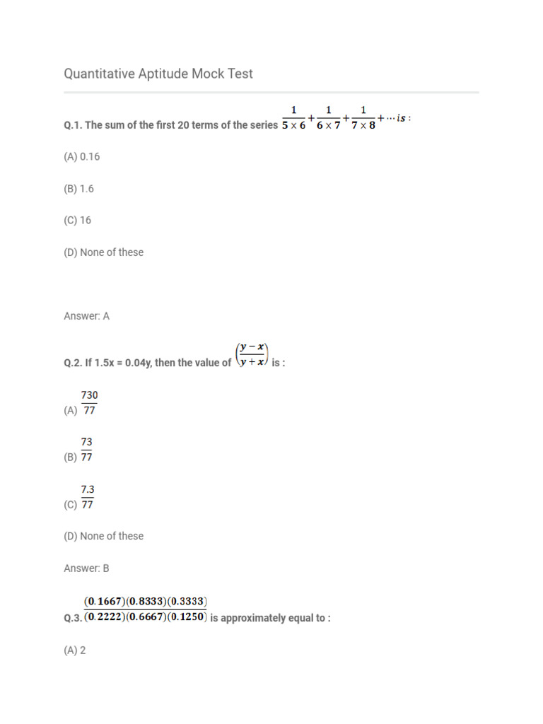 Quantitative Aptitude Mok Test | PDF