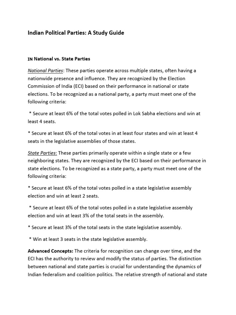 Indian Political Parties Overview Guide | PDF | Political Parties ...