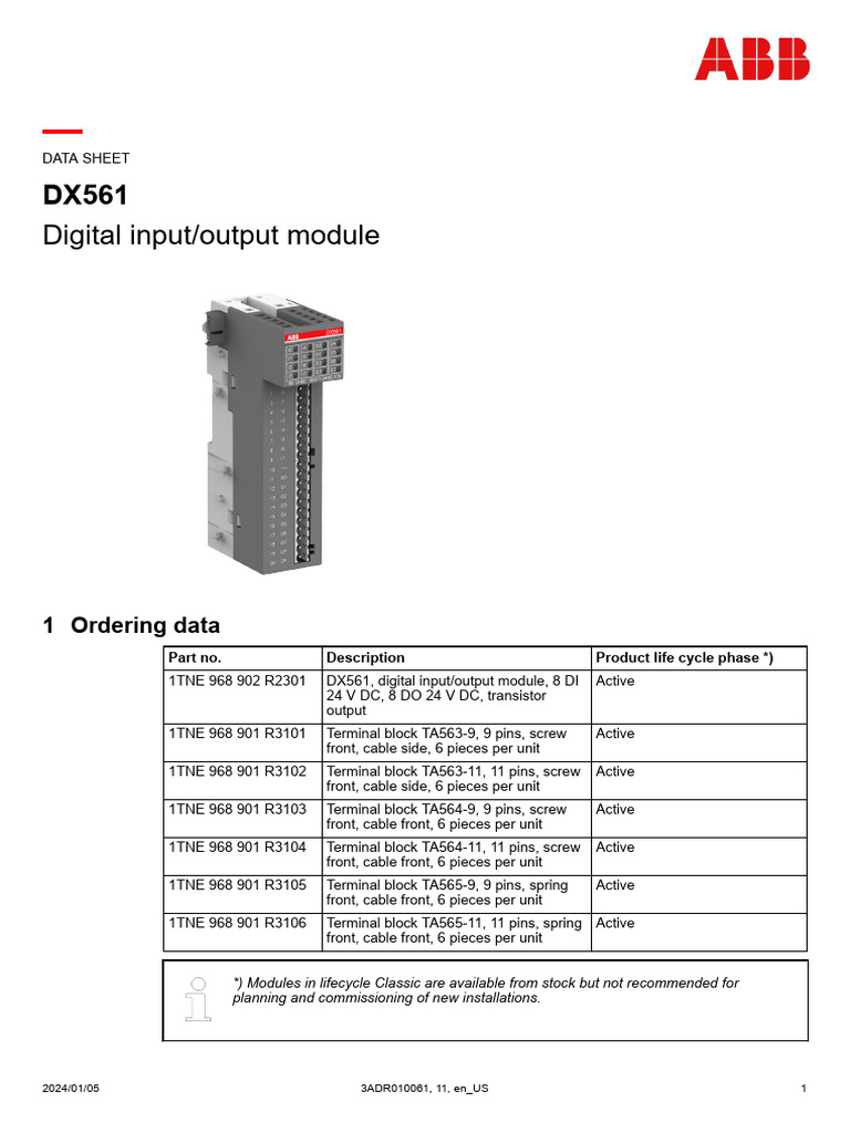 DX561 Digital I/O Module Data Sheet | PDF | Power Supply | Alternating ...