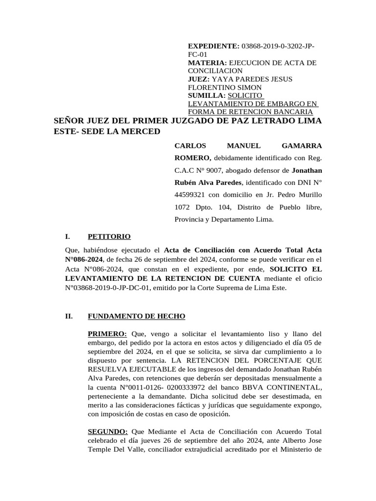 Levantamiento de Embargo | PDF | Justicia | Crimen y violencia